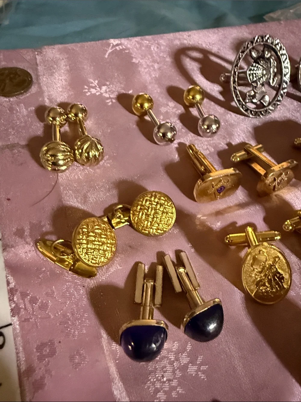 Gold and Green Round Enamel Cufflinks lot